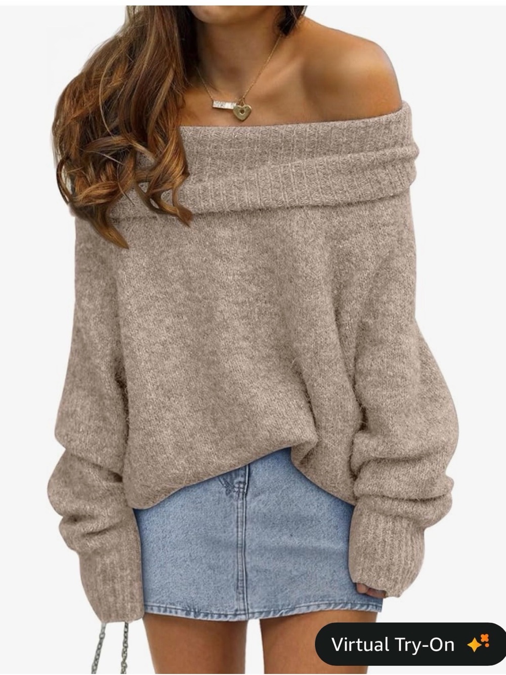 Off-Shoulder Cozy Knit Sweater - Taupe